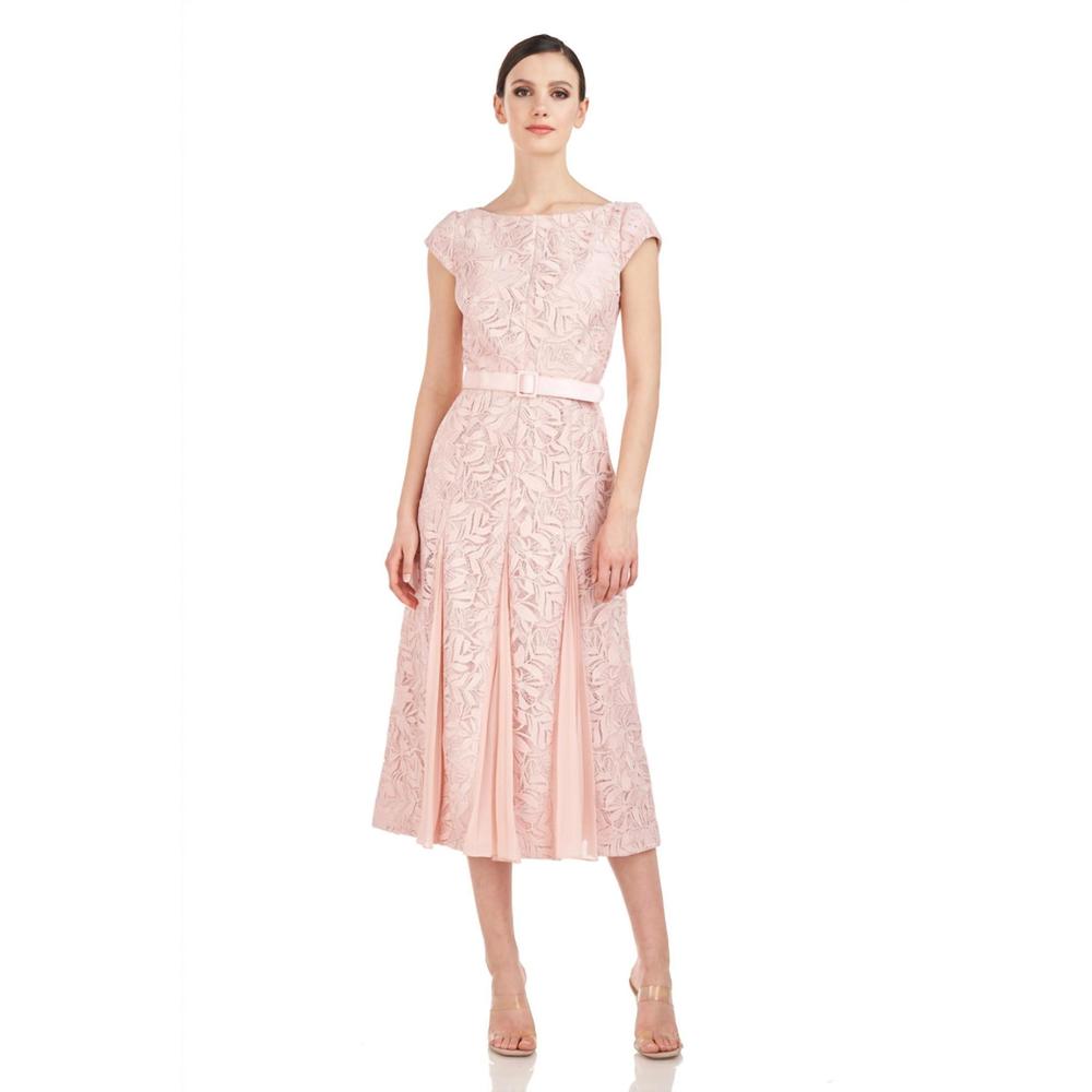 NEW KAY UNGER angelina lace tea length dress in pink
